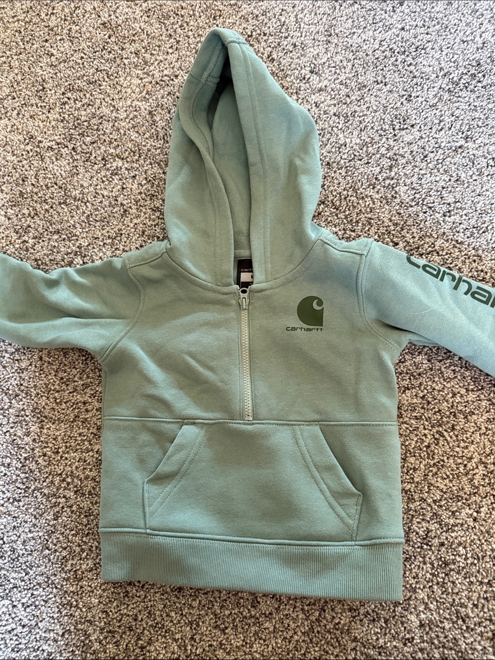 Carhartt Kids Green Half-Zip Hooded Sweatshirt